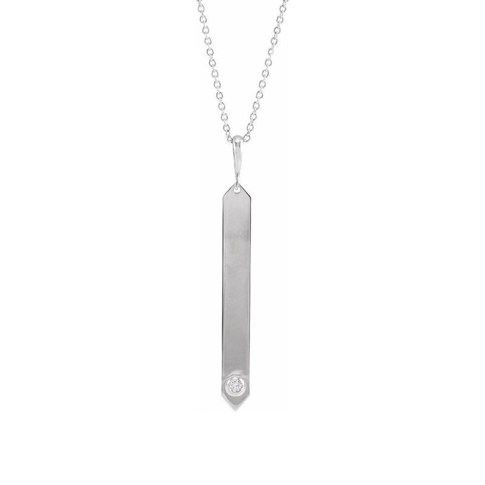 14K White Gold .03 CTW Diamond Accent Engravable Bar Necklace, 18 Inch